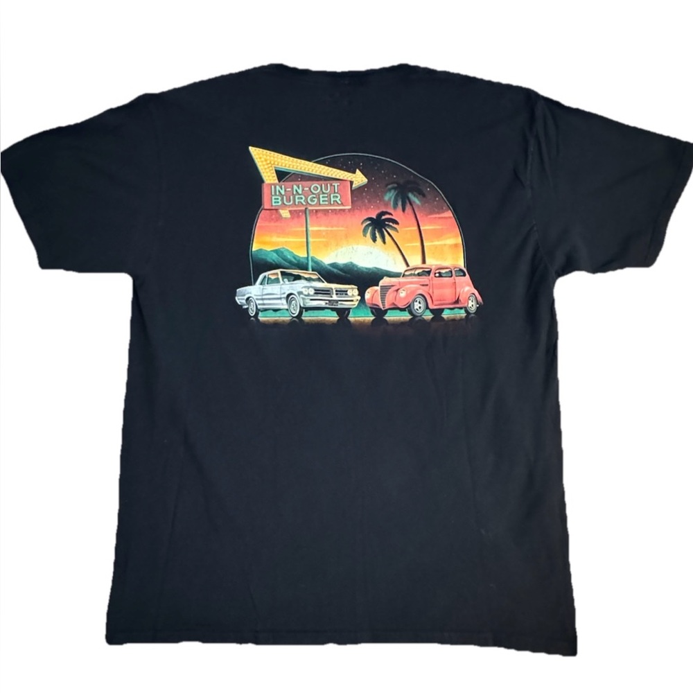In N Out Burger‎ Vintage Cars Sunset Graphic T Shirt Black Mens XL Arizona